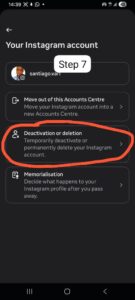 Instagram account you want to delete.